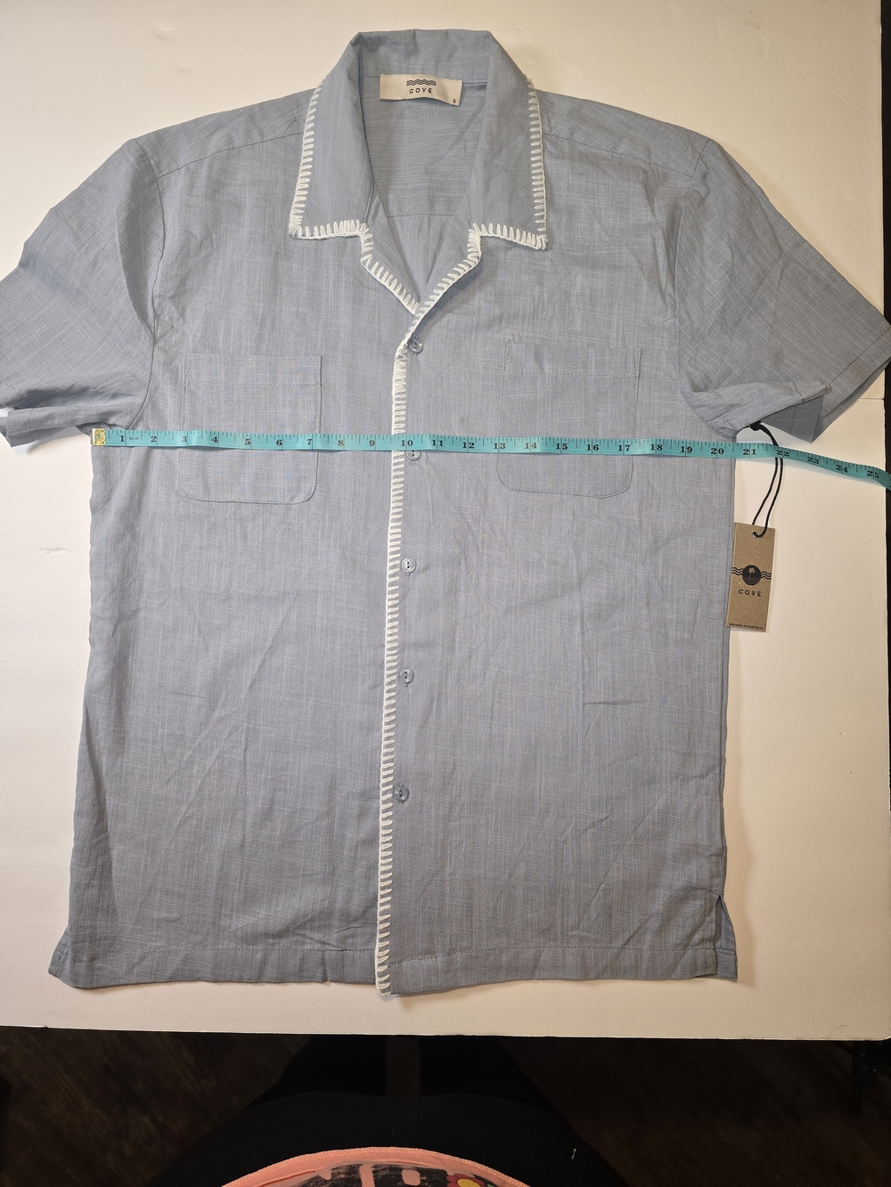 Cove Pale Blue Short-Sleeve Button-Down Shirt with White Trim